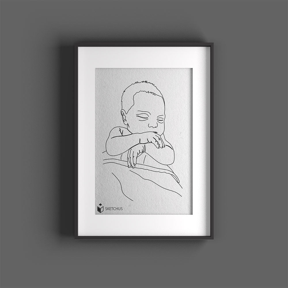 Affiche de naissance individuelle en One Line Art - cadeau pour naissance ou baptême - dessin au trait bébé