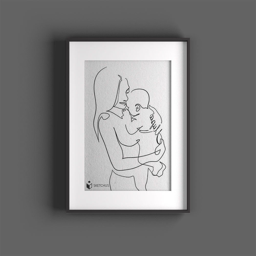 Affiche de naissance individuelle en One Line Art - cadeau pour naissance ou baptême - dessin au trait bébé
