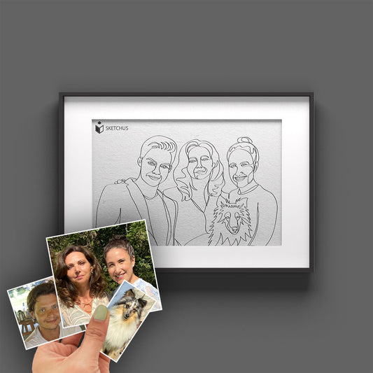 Affiche de famille personnalisée - Dessin au trait familial One Line Art Portrait