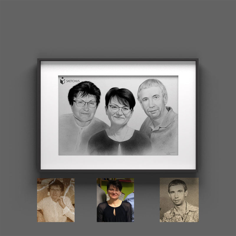 Familienportrait Bilder zeichnen lassen Skizze malen Eltern Zeichnung Familienbild Gemälde Sketchus